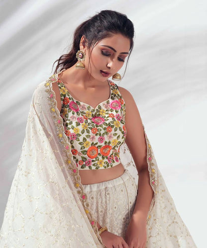 White Color Georgette Sequence Lehenga Choli
