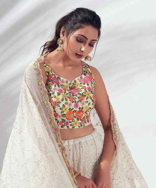 White Color Georgette Sequence Lehenga Choli