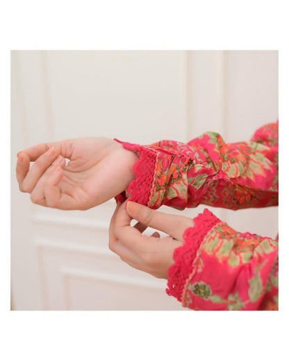 Pink Color Georgette Embroidery Top Pent Dupatta