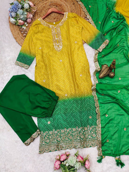 Designer Chinon Sequence Top Dupatta Pent Set