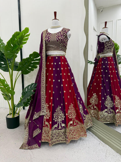 Wine Color Georgette Sequence Work Lehenga Choli