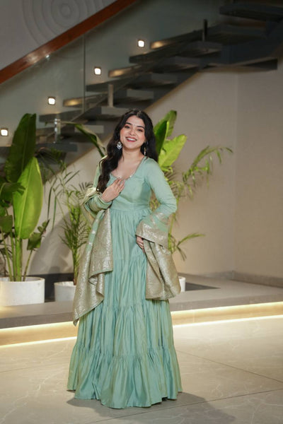 Trendy Roman Silk Chanderi Anarkali Suit