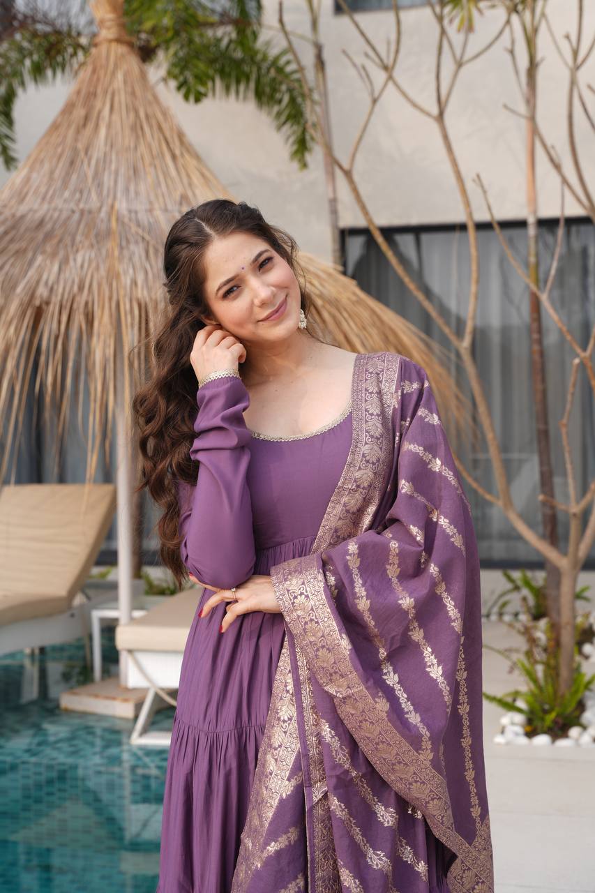 Trendy Roman Silk Chanderi Anarkali Suit