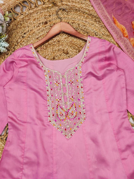 Pastel Pink Color Roman Silk Embroidery Salwar Suit