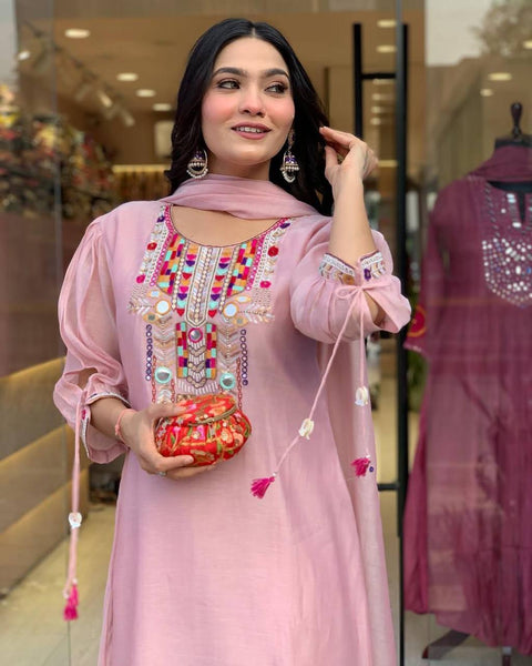 Chanderi Mirror Embroidered Salwar Suit