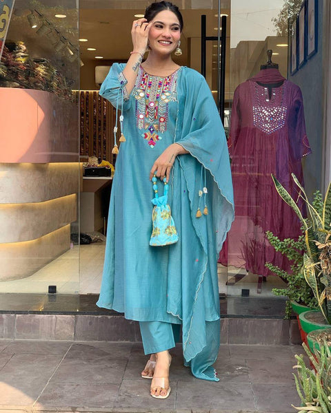 Chanderi Mirror Embroidered Salwar Suit