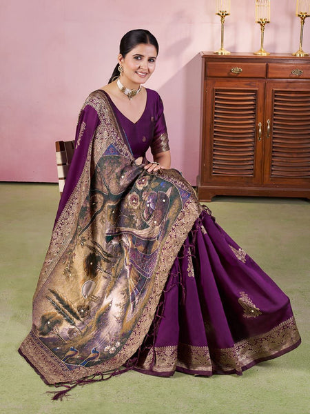 Wine Color Jacquard Zari Weaving Saree Blouse