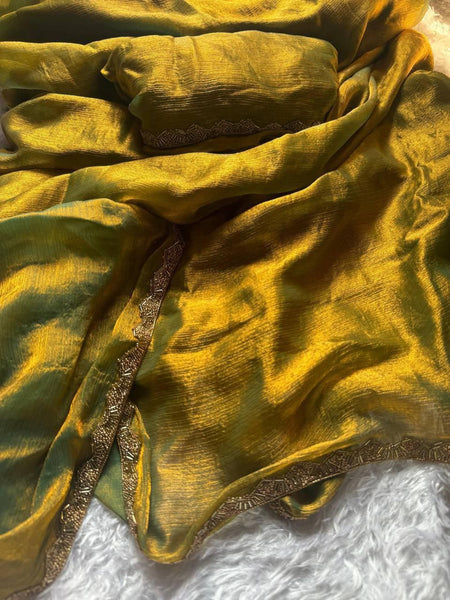 Latest Chiffon Shimmer Cut Dana Hand Work Saree Blouse