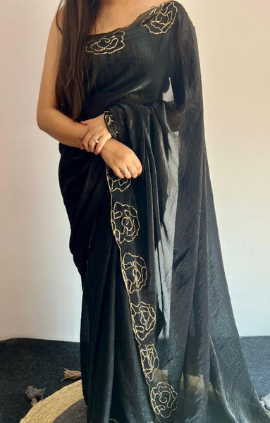 Party Wear Space Silk Cut Work Saree Blouse