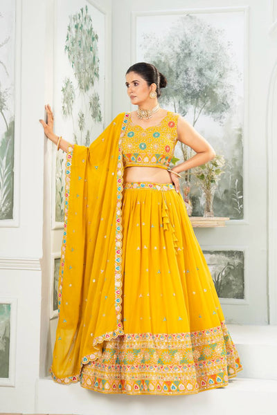 Wedding Wear Yellow Color Georgette Lehenga Choli