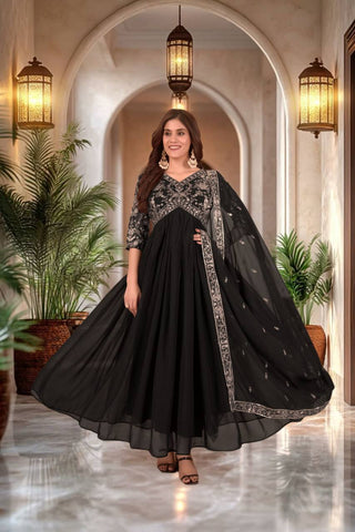 Party Wear Black Color Georgette Sequence Salwar Suit
