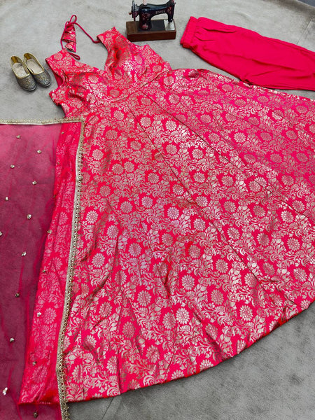 Rani Cclor Jacquard Anarkali Gown Dupatta Bottom Set