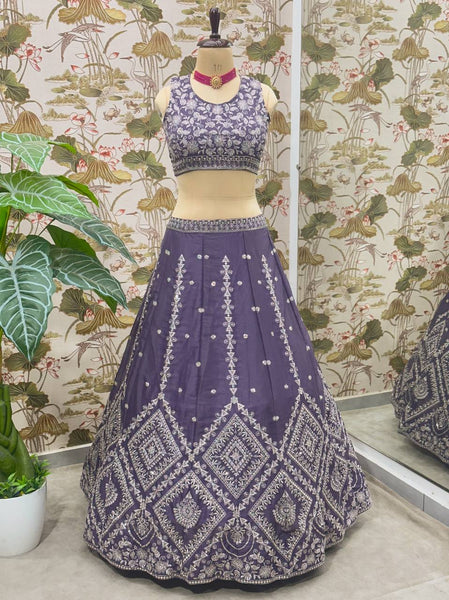 Wedding Wear Violet Color Georgette Sequence Lehenga Choli
