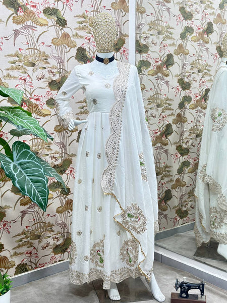 White Color Chinon Silk Sequence Work Salwar Suit