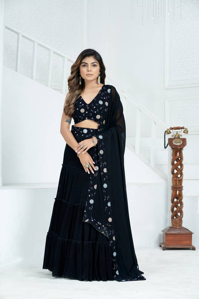 Black Color Georgette Sequence Lehenga Choli