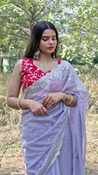 Organza Silk Sequence Work Saree Blouse
