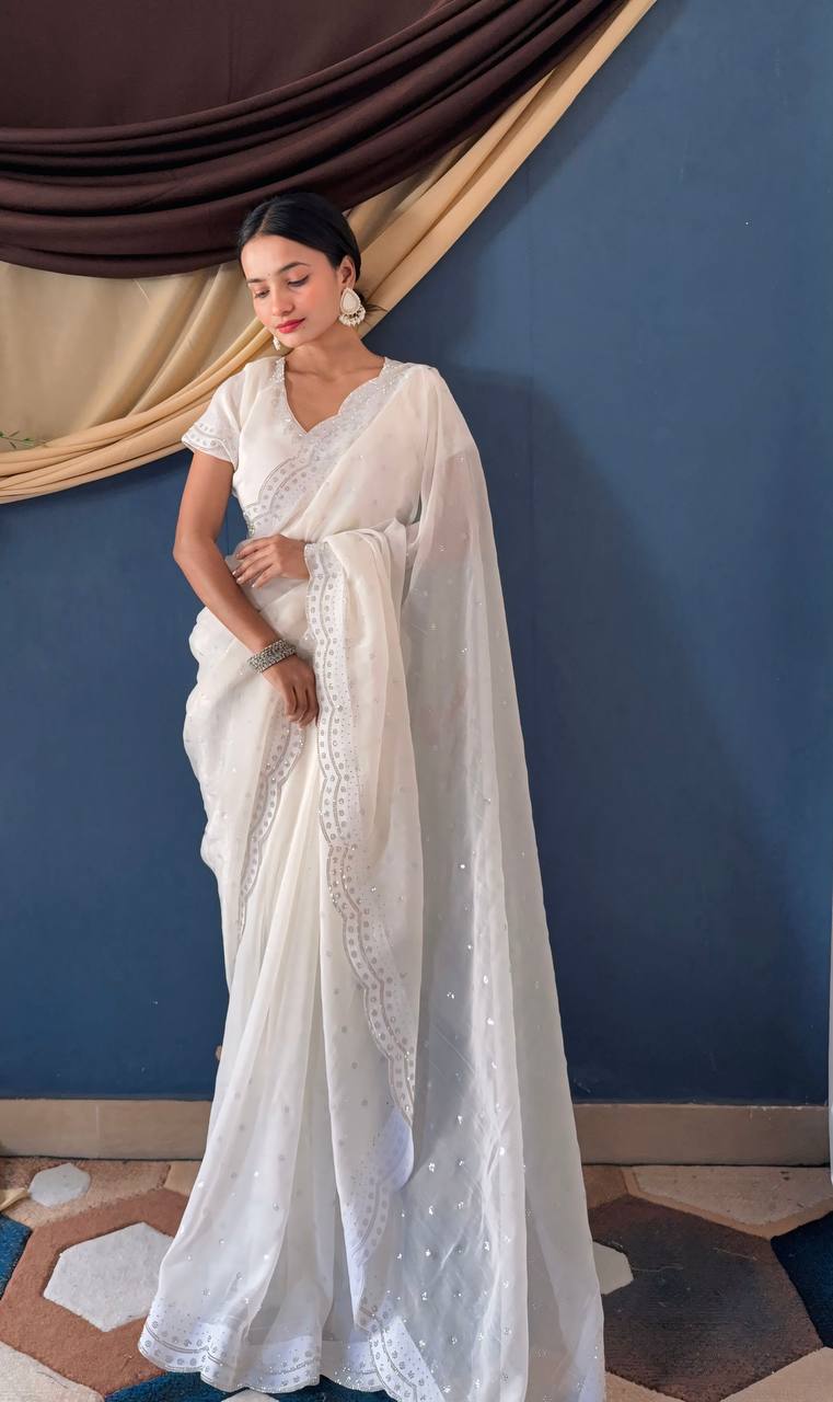 Latest Cream Diamond Crunchy Saree Blouse