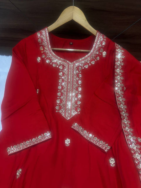 Red Color Roman Silk Sequence Salwar Suit