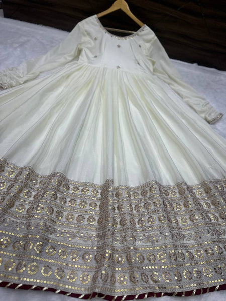 Off White Color Chinon Sequence Anarkali Salwar Suit
