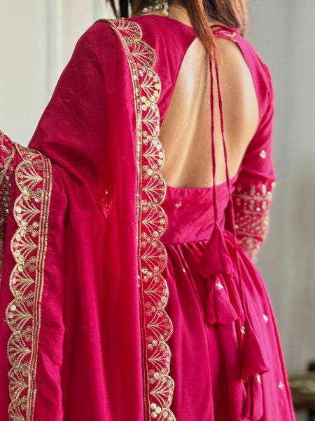 Pink Color Anarkali Vichitra Silk Sequence Suit