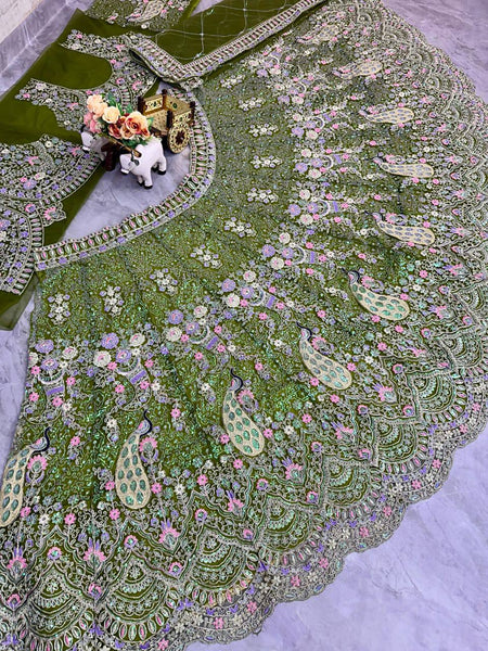 Latest Green Color Net Sequence Lehenga Choli