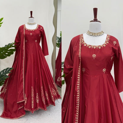 Latest Maroon Color Natural Crep Sequence Salwar Suit