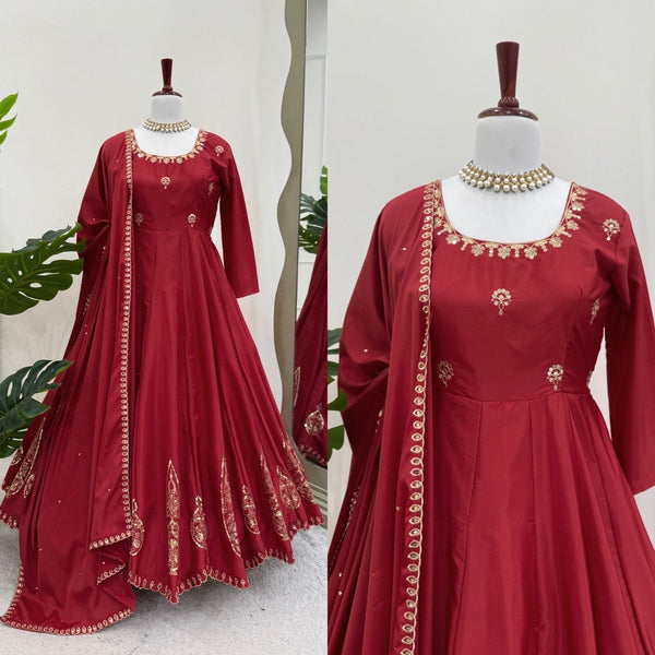 Latest Maroon Color Natural Crep Sequence Salwar Suit