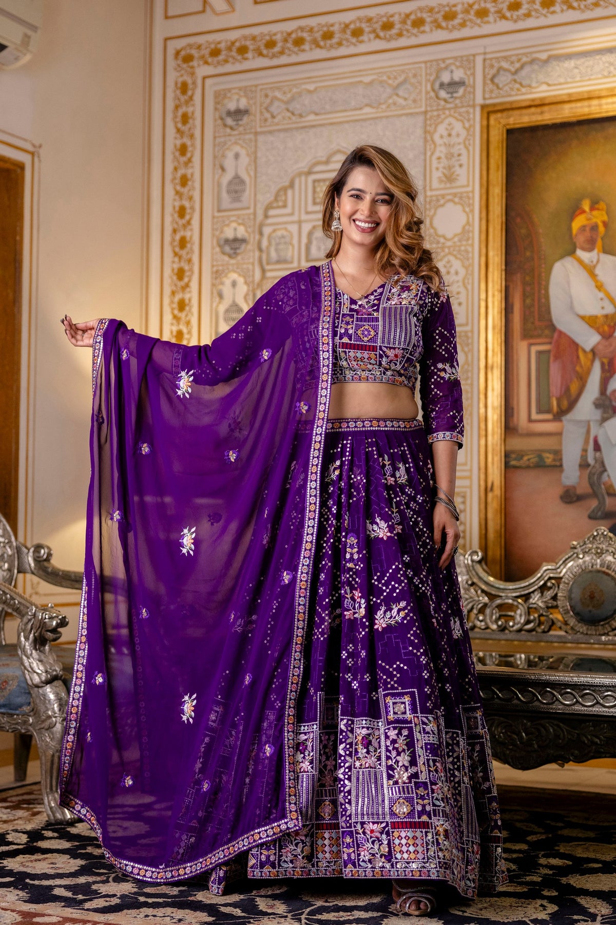 Latest Violet Color Georgette Sequence Lehenga Choli