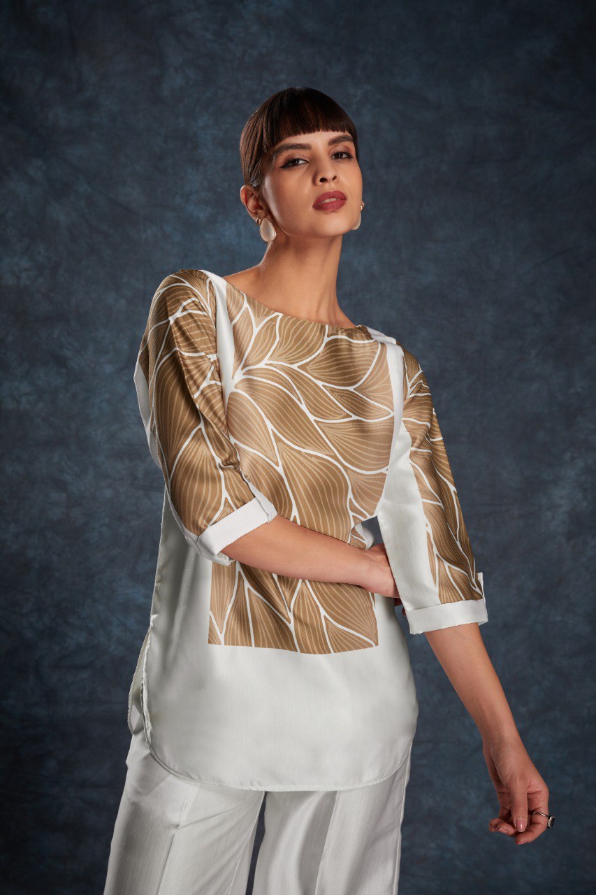 White Color Satin Printed Co-Ord Set