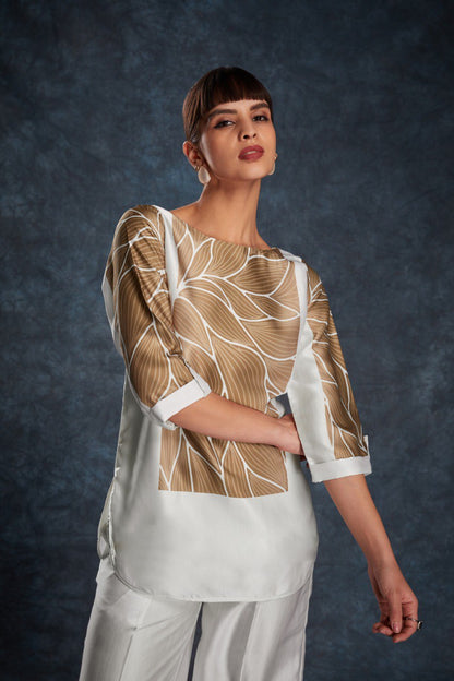 White Color Satin Printed Co-Ord Set