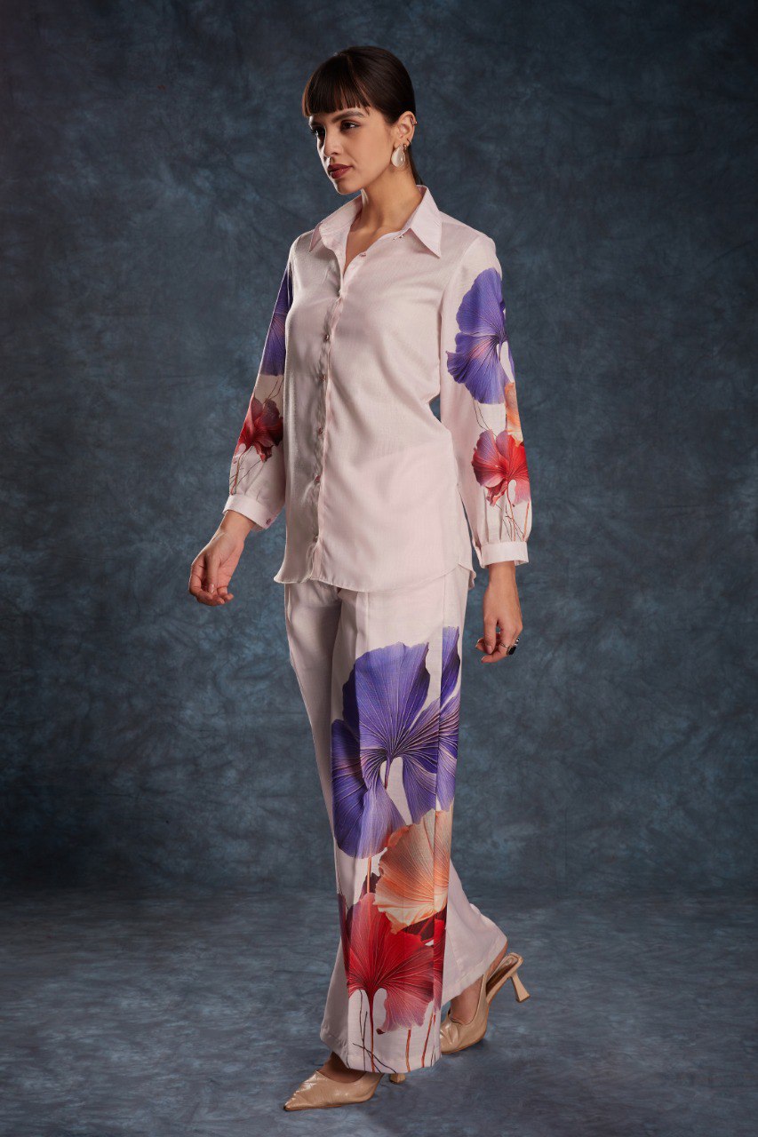 Light Pink Color Printed Linen Co-Ord Set  