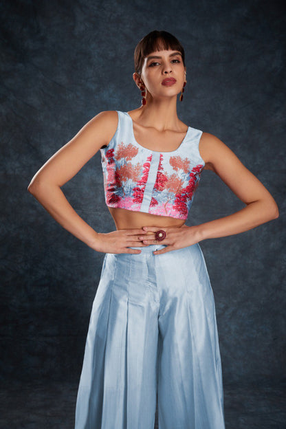 Blue Color Satin Printed Co-Ord Set