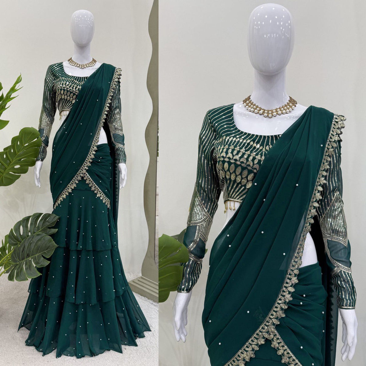 Latest Green Color Georgette Lehenga Saree