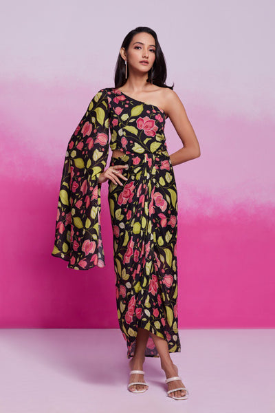 Black Color Chinon Silk Printed Co-Ord Set