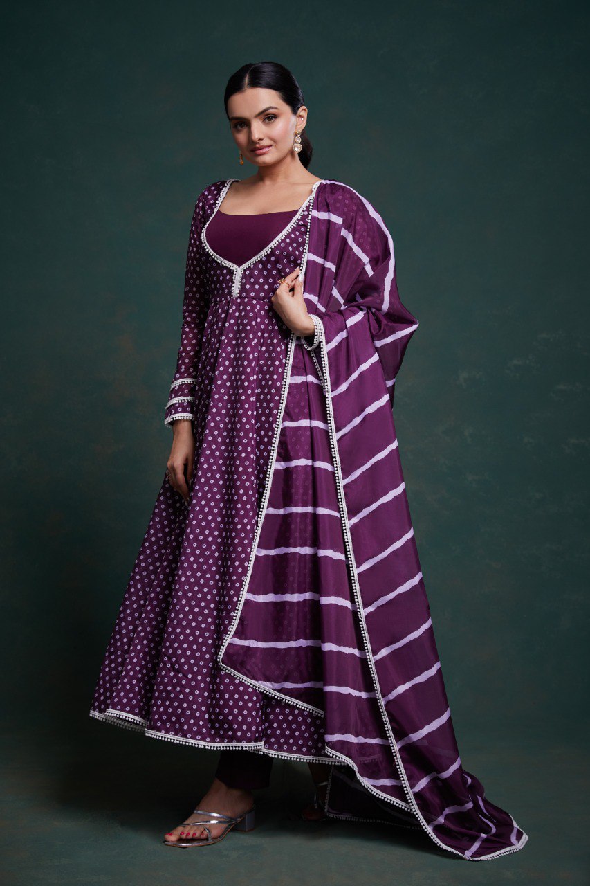 Violet Color Organza Digital Printed Gown Dupatta Pant