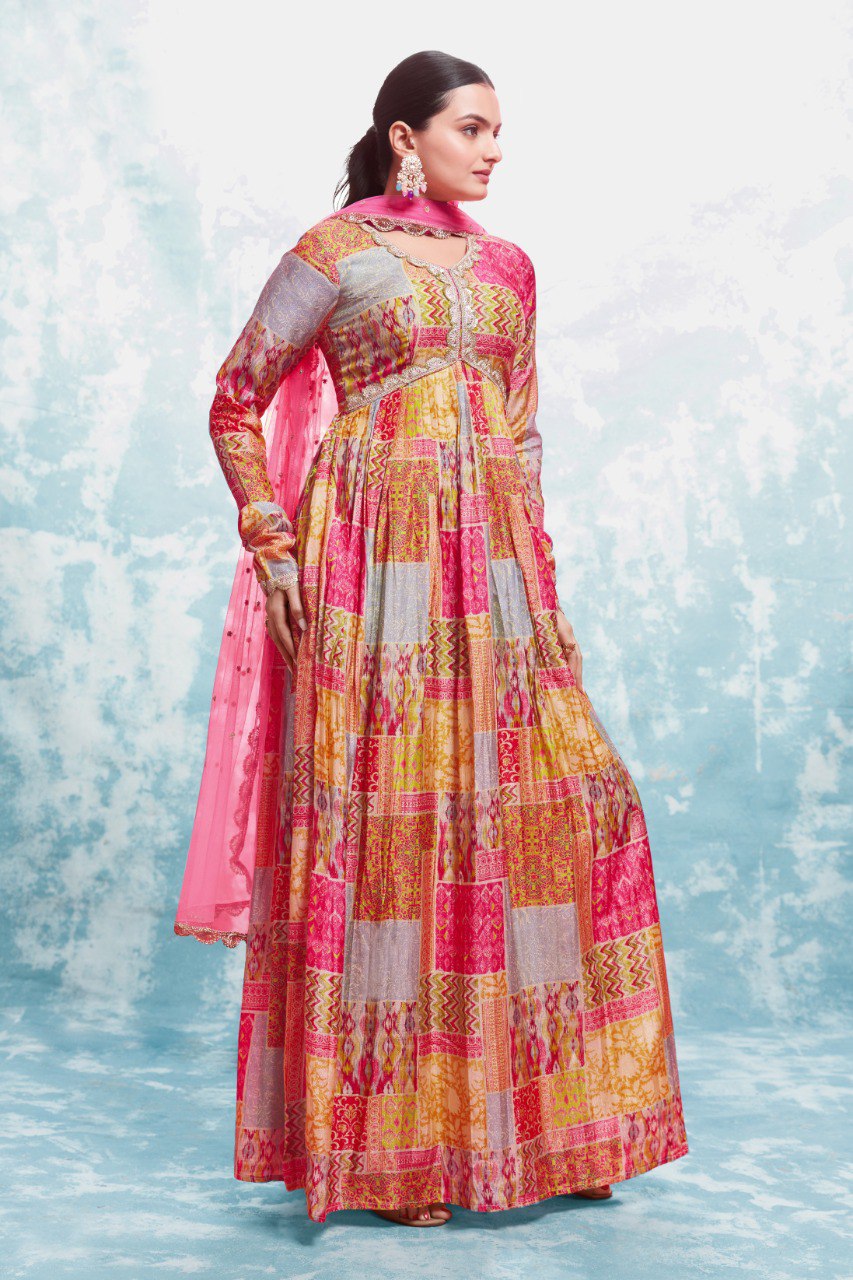 Latest Pink Color Cotton Printed Gown Dupatta