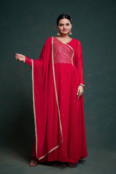 Party Wear Red Color Georgette Gotta Pattii Gown