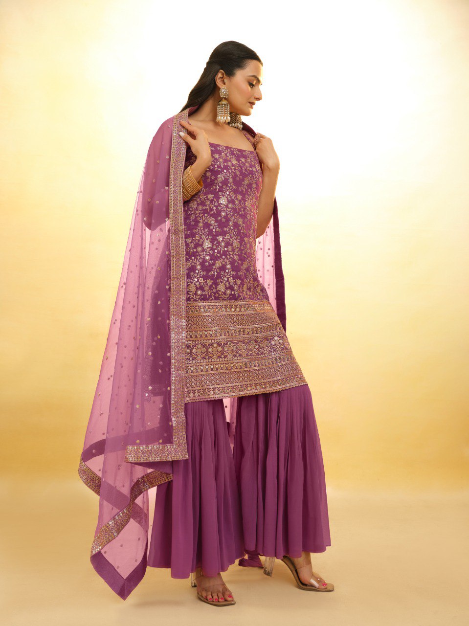 Wine Color Georgette Sequence Salwar Suit