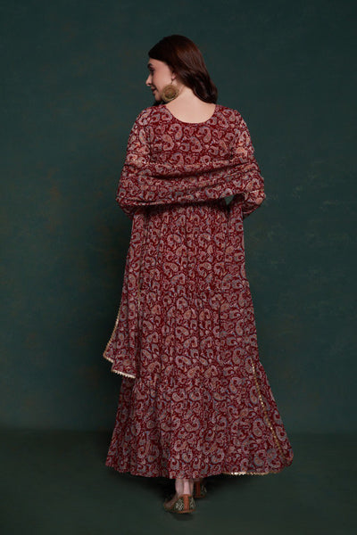 Maroon Color Georgette Printed Gown