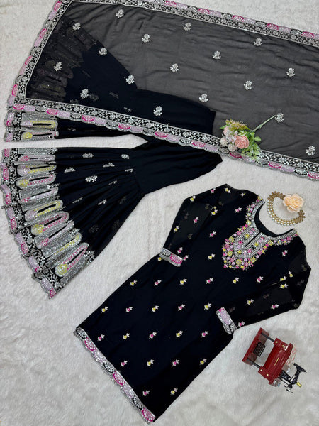 Georgette Sequence Work Sharara Suit
