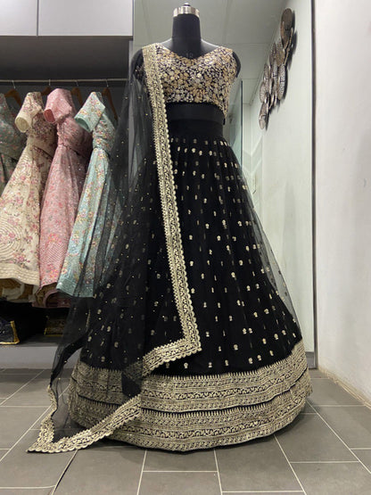 Latest Black Net Sequence Lehenga Choli