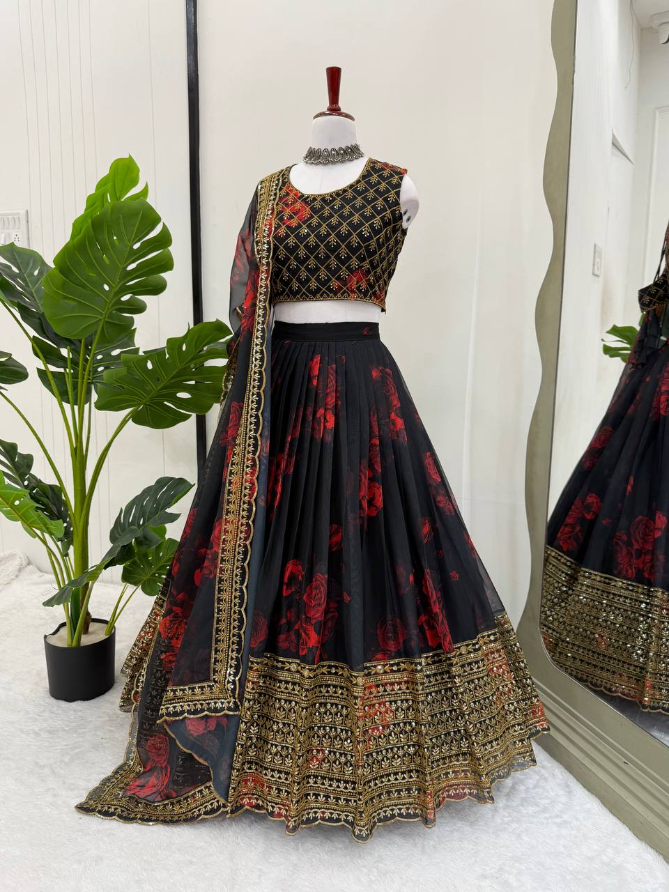 Black Color Tabby Organza Sequence Lehenga Choli