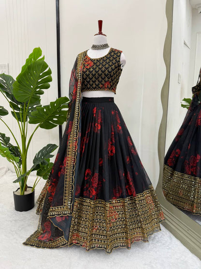 Black Color Tabby Organza Sequence Lehenga Choli