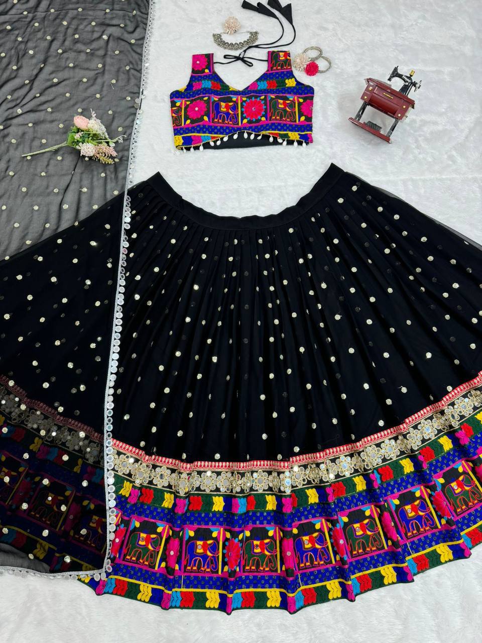 Latest Georgette Chine Stitch Kodi Work Lehenga Choli