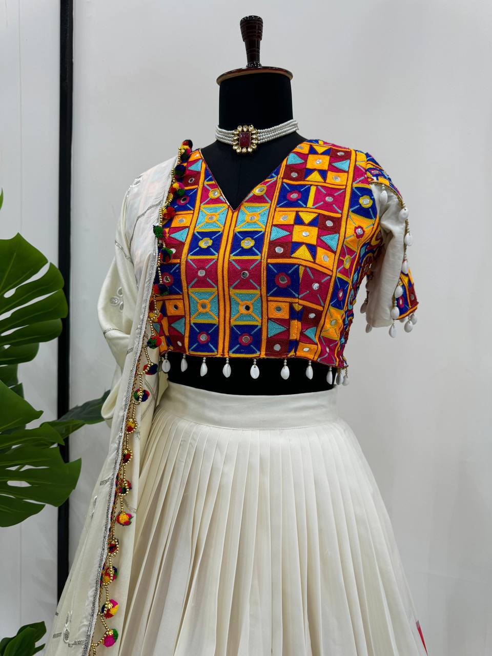 Off White Color Rayon Real Mirror Lehenga Choli