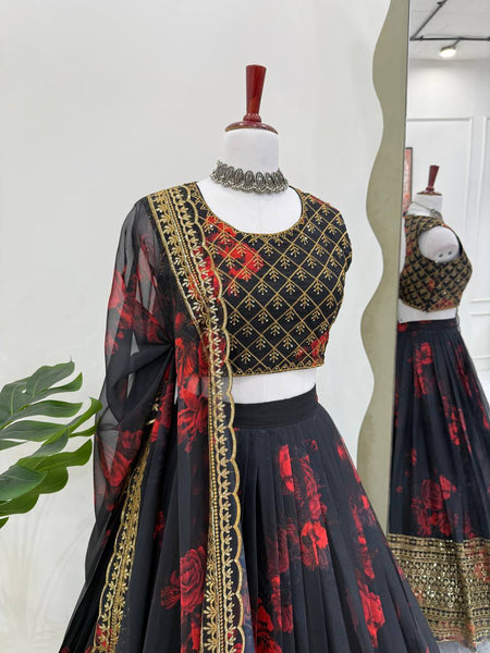 Black Color Organza Printed Sequence Lehenga Choli