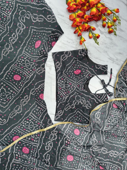 Designer Georgette Lehenga Choli with Printed Work & Lace Border Dupatta