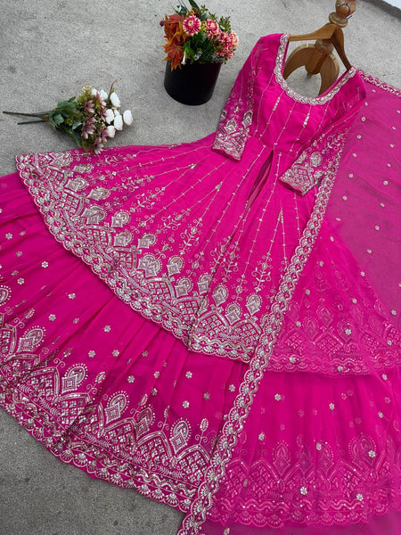Pink Georgette Sequence Indo Western Lehenga