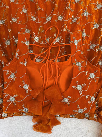 Orange Heavy Fendy Silk Anarkali Dress with Dupatta | Thread & Sequin Work | Sizes M to XXL