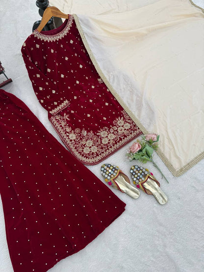 Velvet Pearl Work Plazo Suit